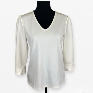 Ann Taylor Cream Colored quarter Cuffed Sleeve v-neck Blouse top Size S
